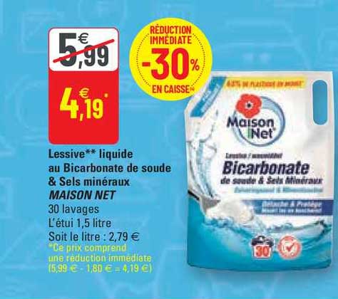 lessive liquide au bicarbonate de dsoude & sels minéraux maison net