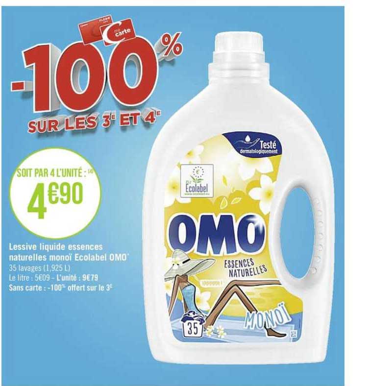 lessive liquide essences naturelles monoï ecolabel omo
