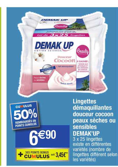 lingettes démaquillantes douceur cocoon peaux sèches ou sensibles demak'up