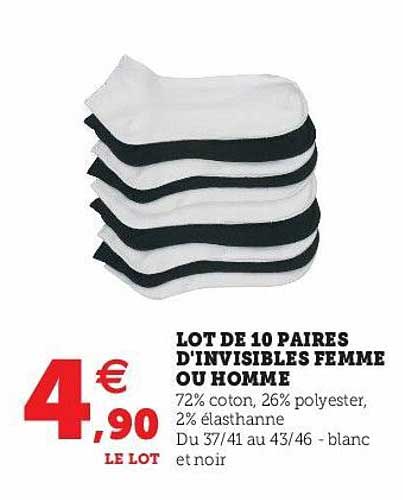 lot de 10 paires d'invisibles femme ou homme