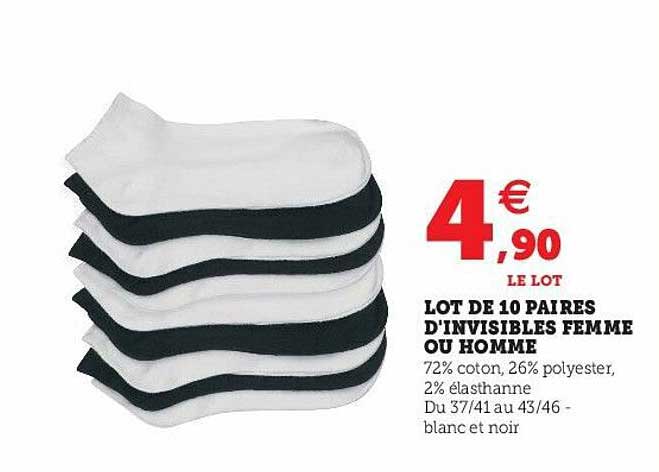 lot de 10 paires d'invisibles femme ou homme