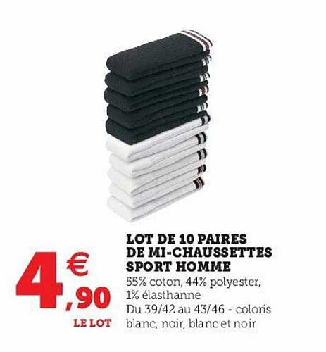 lot de 10 paires de mi-chaussettes sport homme