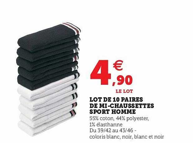 lot de 10 paires de mi-chaussettes sport homme