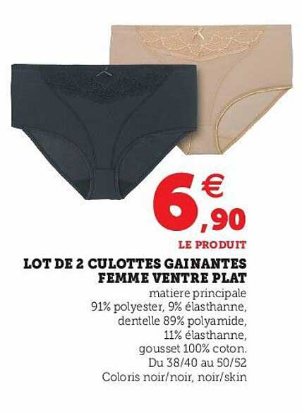lot de 2 culottes gainantes femme ventre plat