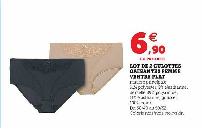 lot de 2 culottes gainantes femme ventre plat