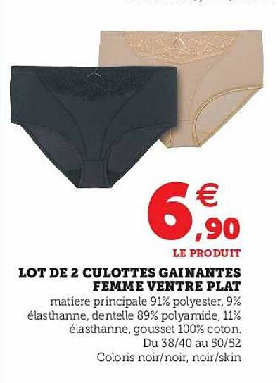 lot de 2 culottes gainantes femme ventre plat