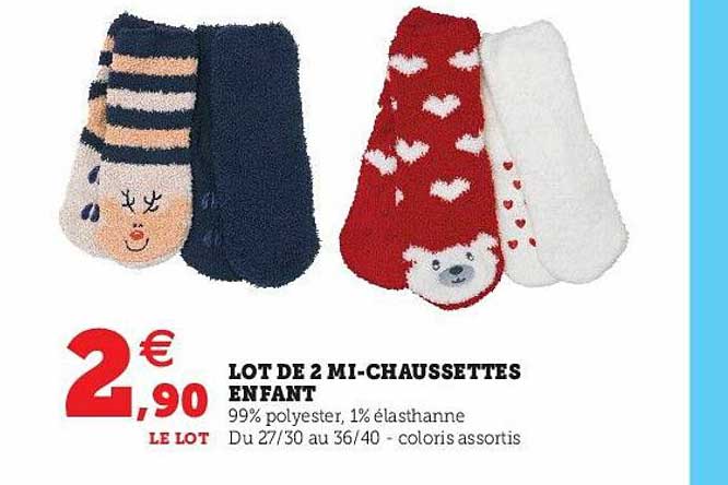 lot de 2 mi-chaussettes enfant