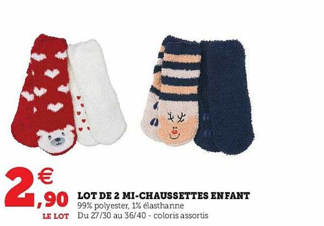 lot de 2 mi-chaussettes enfant