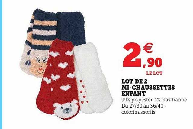 lot de 2 mi-chaussettes enfant