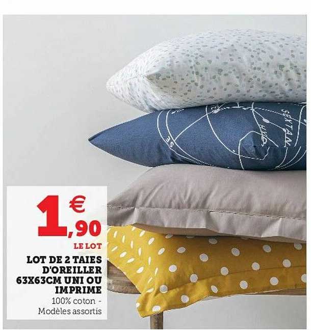 lot de 2 taies d'oreiller uni ou imprimé