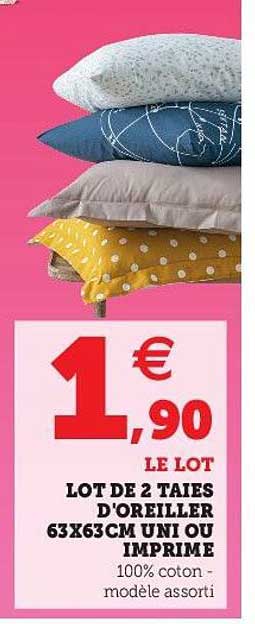 lot de 2 taies d'oreiller uni ou imprimé