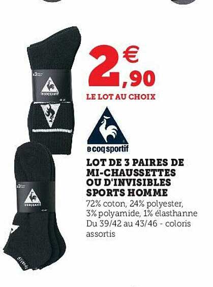 lot de 3 paires de mi-chaussettes ou d'invisibles sports homme