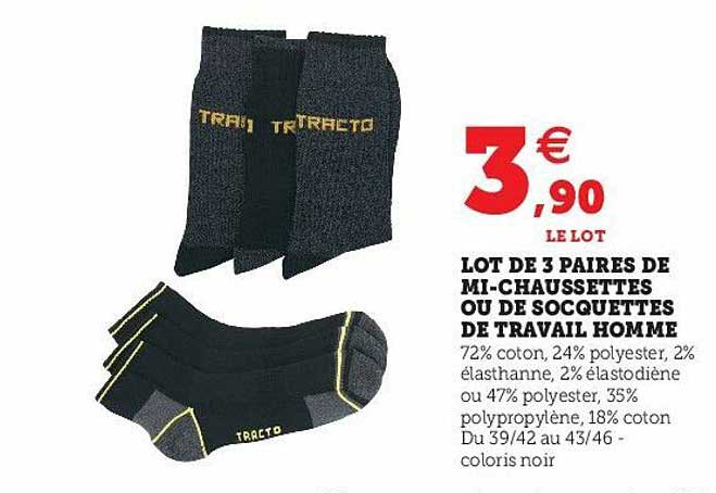 lot de 3 paires de mi-chaussettes ou de socquettes de travail homme