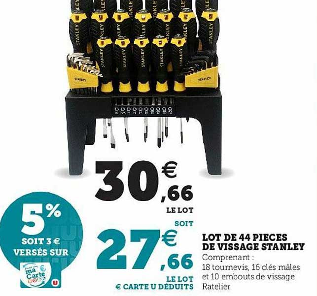 lot de 44 pièces de vissage stanley