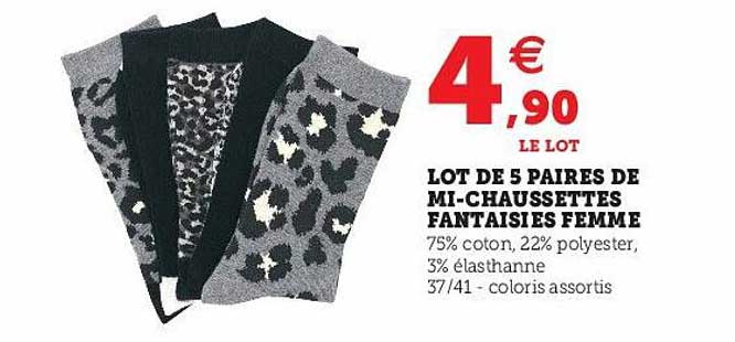 lot de 5 paires de mi-chaussettes fantaisies femme
