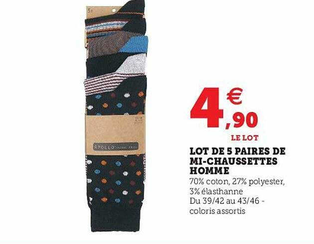lot de 5 paires de mi-chaussettes homme