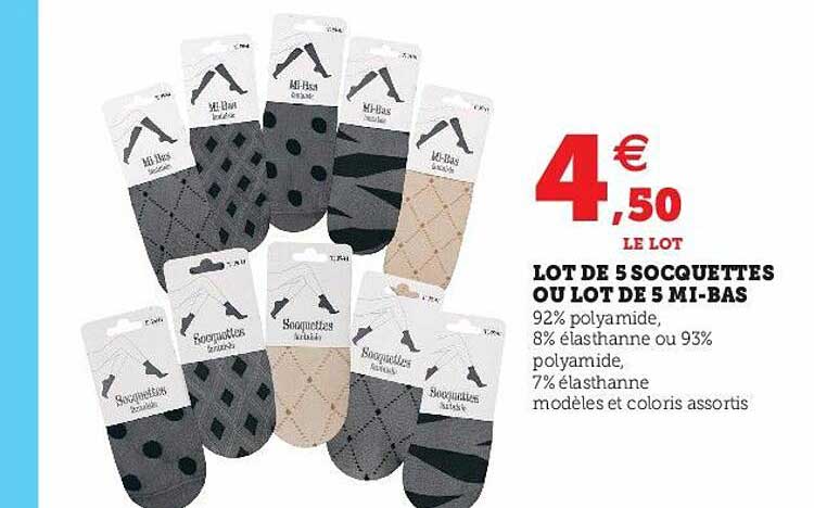 lot de 5 socquettes ou lot de 5 mi-bas