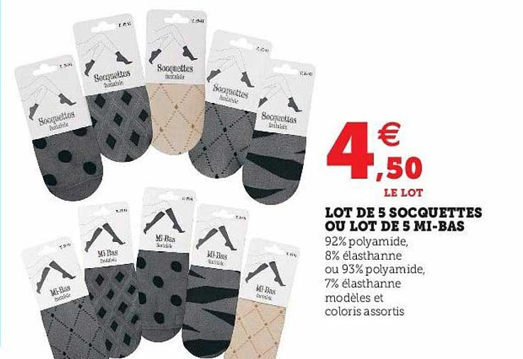 lot de 5 socquettes ou lot de 5 mi-bas