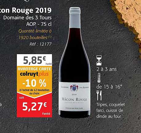 mâcon rouge 2019 domaine des 3 tours aop