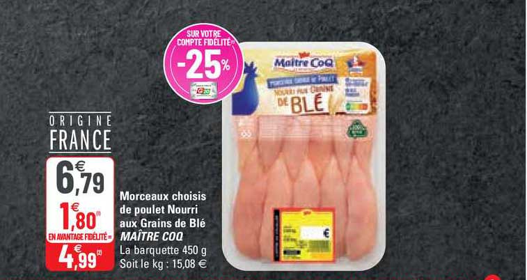 morceaux choisis de poulet nourri aux grains de blé maître coq