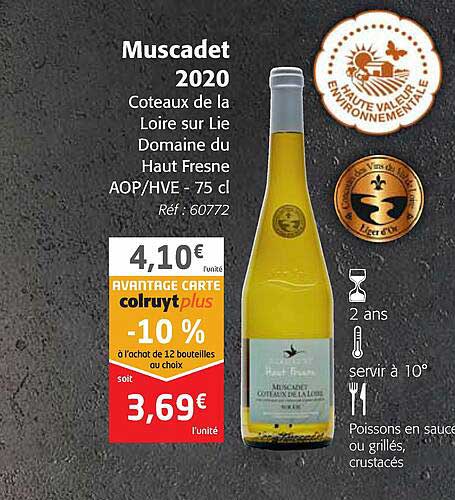 muscadet 2020 coteaux de la loire sur lie domaine du haut fresne aop-hve