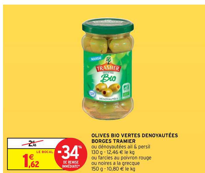 Olives Bio Vertes Dénoyautées Borges Tramier