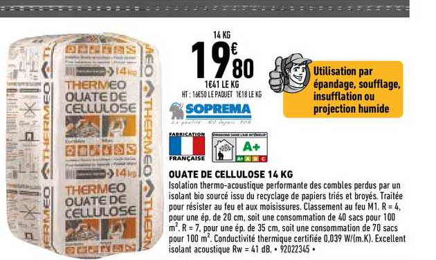 ouate de cellulose 14 kg soprema