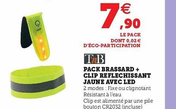 Pack Brassard + Clip Reflechissant Jaune Avec Led
