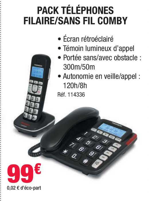 pack téléphones filaire sans fil comby