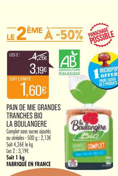 pain de mie grandes tranches bio la boulangère
