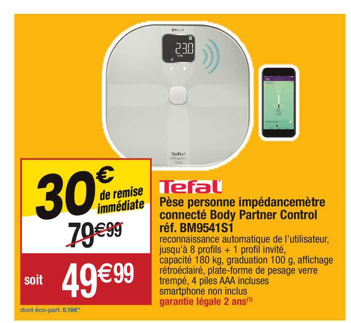 pèse personne impédancemètre connecté body partner control réf. bm9541s1 tefal