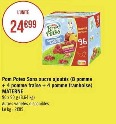 pom potes sans sucre ajoutés (8 pomme + 4 pomme fraise + 4 pomme framboise) materne