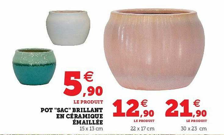 pot "sac" brillant en céramique émaillée