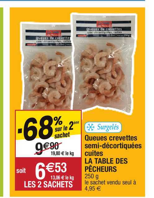 queues crevettes semi-décortiquées cuites la table des pêcheurs