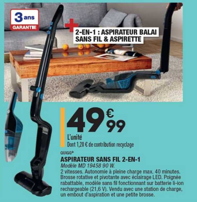 quigg aspirateur sans fil 2-en-1