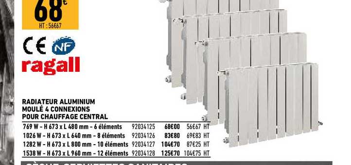radiateur aluminium moulé 4 connexions pour chauffage central ragall
