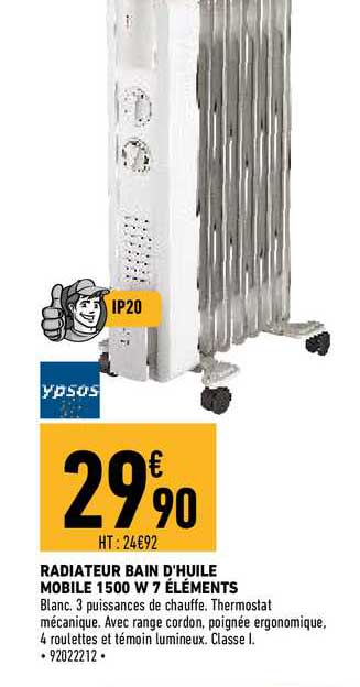 Radiateur Bain D'huile Mobile 1500 W 7 éléments Ypsos
