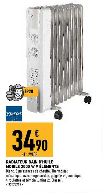 radiateur bain d'huile mobile 2000 w 9 éléments ypsos