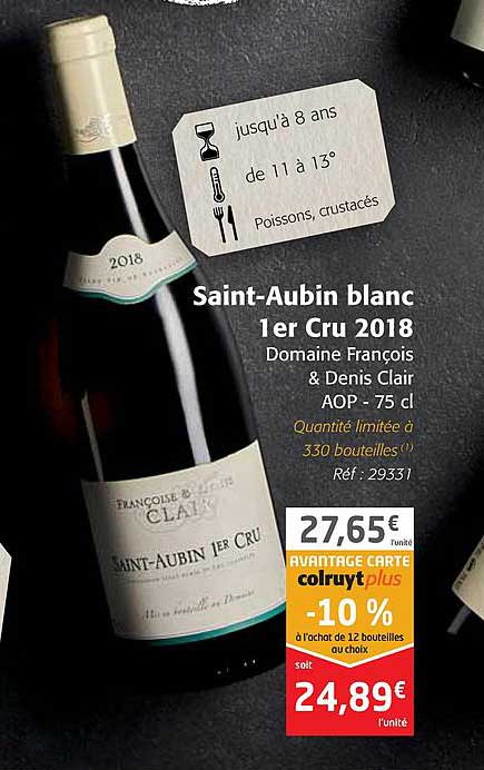 saint-aubin blanc 1er cru 2018 domaine françois & denis clair aop