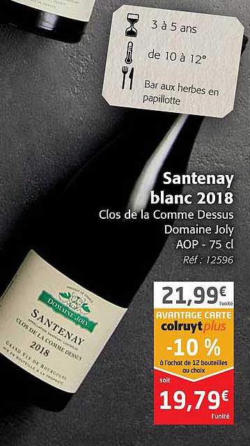 santenay blanc 2018 clos de la comme dessus domaine joly aop
