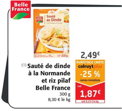 sauté de dinde à la normande et riz pilaf belle france