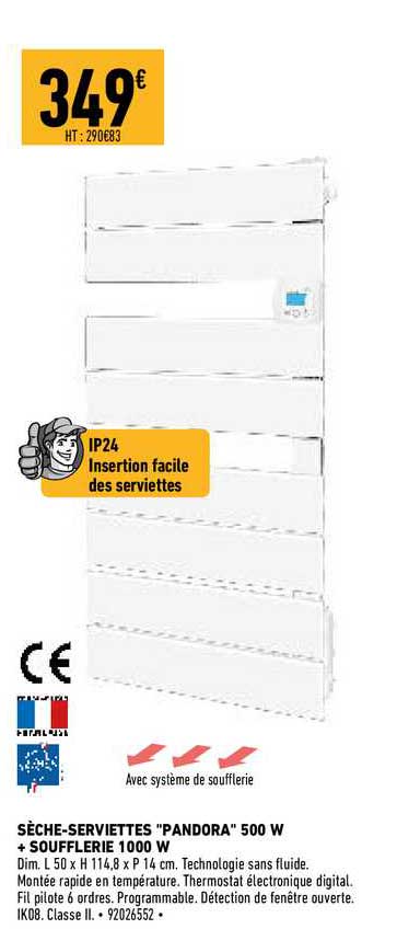 sèche-serviettes "pandora" 500 w + soufflerie 1000 w