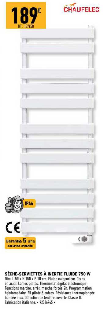 sèche-serviettes à inertie fluide 750 w chaufelec