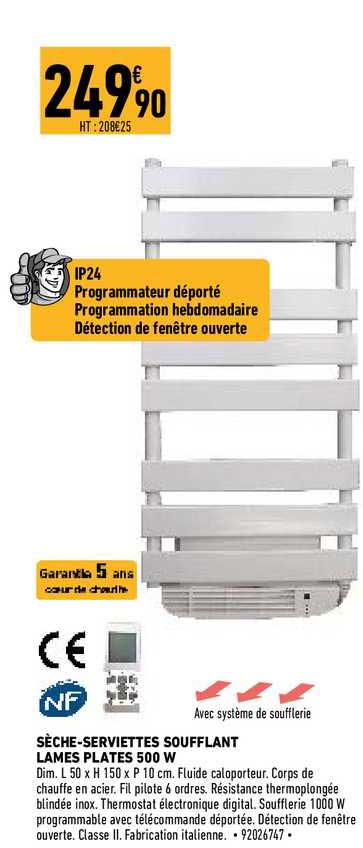 sèche-serviettes soufflant lames plates 500 w