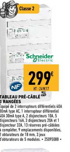 tableau pré-câblé 3 rangées schneider