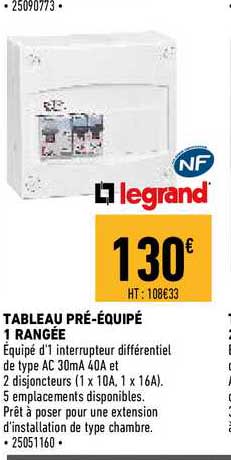 tableau pré-équipé 1 rangée legrand