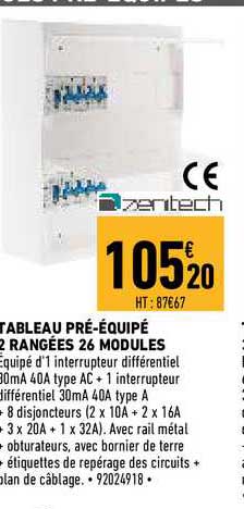 tableau pré-équipé 2 rangées 26 modules