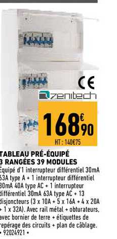 tableau pré-équipé 3 rangées 39 modules zenitech