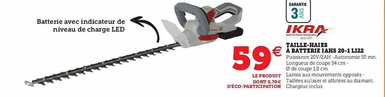 taille-haies à batterie iahs 20-1 li22 ikra