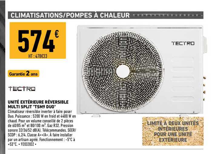 tectro unité extérieure reéversible multi split "tsm9 duo"